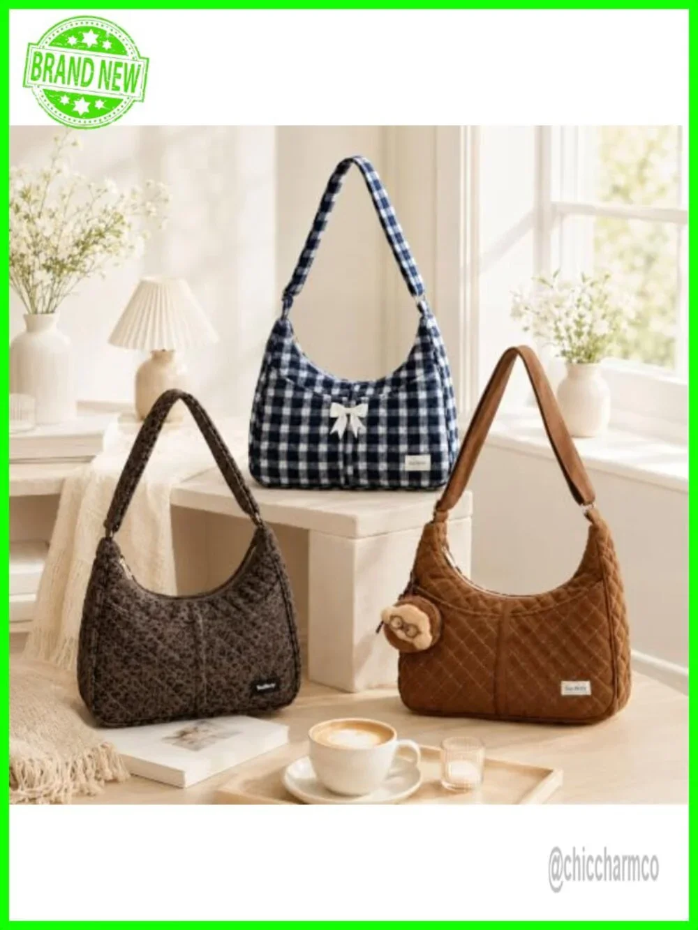 Quilted Hobo Shoulder Bag Crossbody Purse with Zipper Closure Adjustable Strap